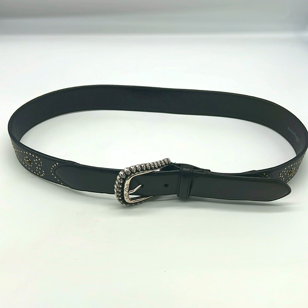 Brighton - Black Leather Silver And Gold Embellishment Design Buckle Belt Size L